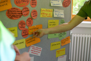 Textkarten auf Pinwand